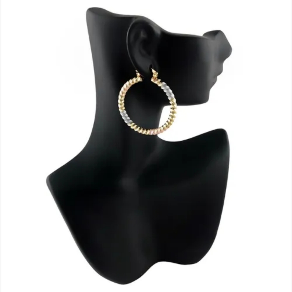 Elegant Gold and Silver Hoop Earrings 3 Tone Hoop Earrings Gold Filled